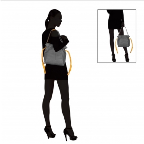 Hynes Victory Drawstring Bucket Gray Shoulder Bag - Picture 5 of 8